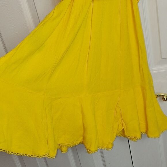 AFRM Palms Revolve Yellow Flutter Sleeve Off Shoulder Mini Dress Sz M - Picture 9 of 11